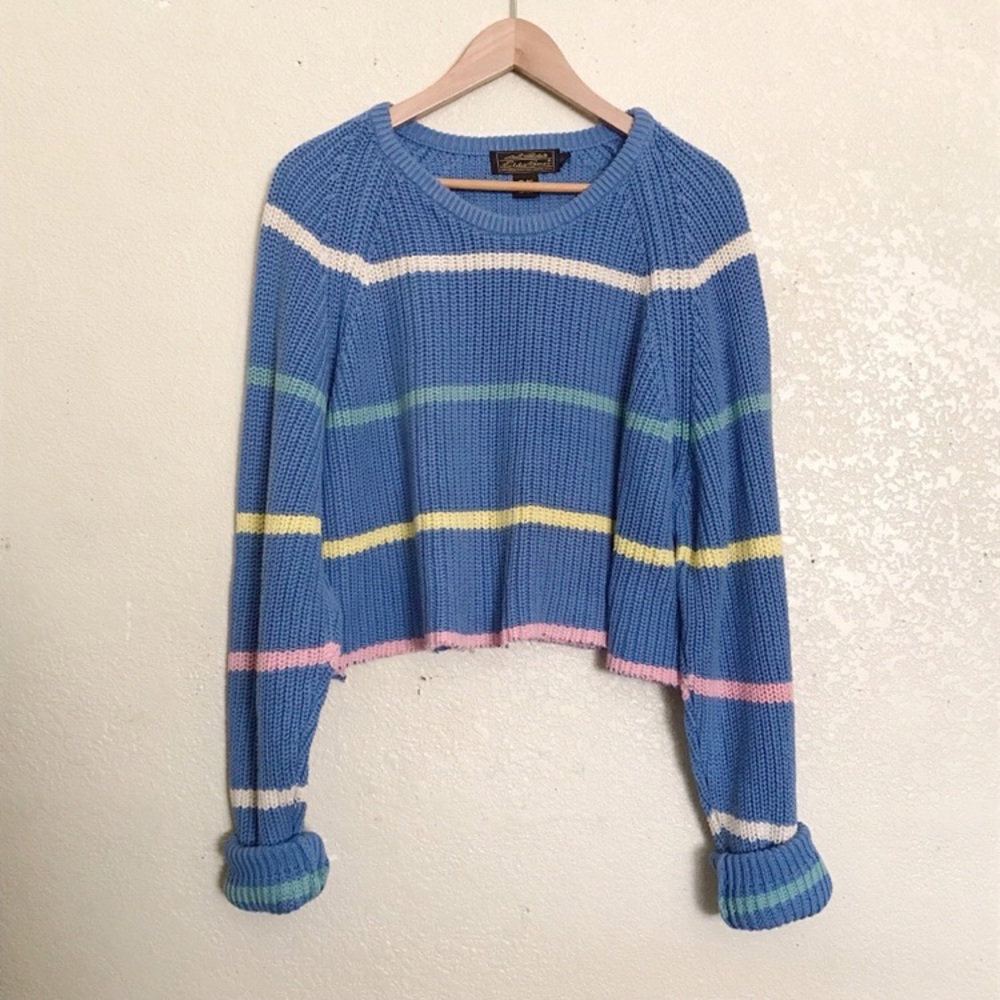 Eddie Bauer Rainbow Striped Knit Cropped Sweater